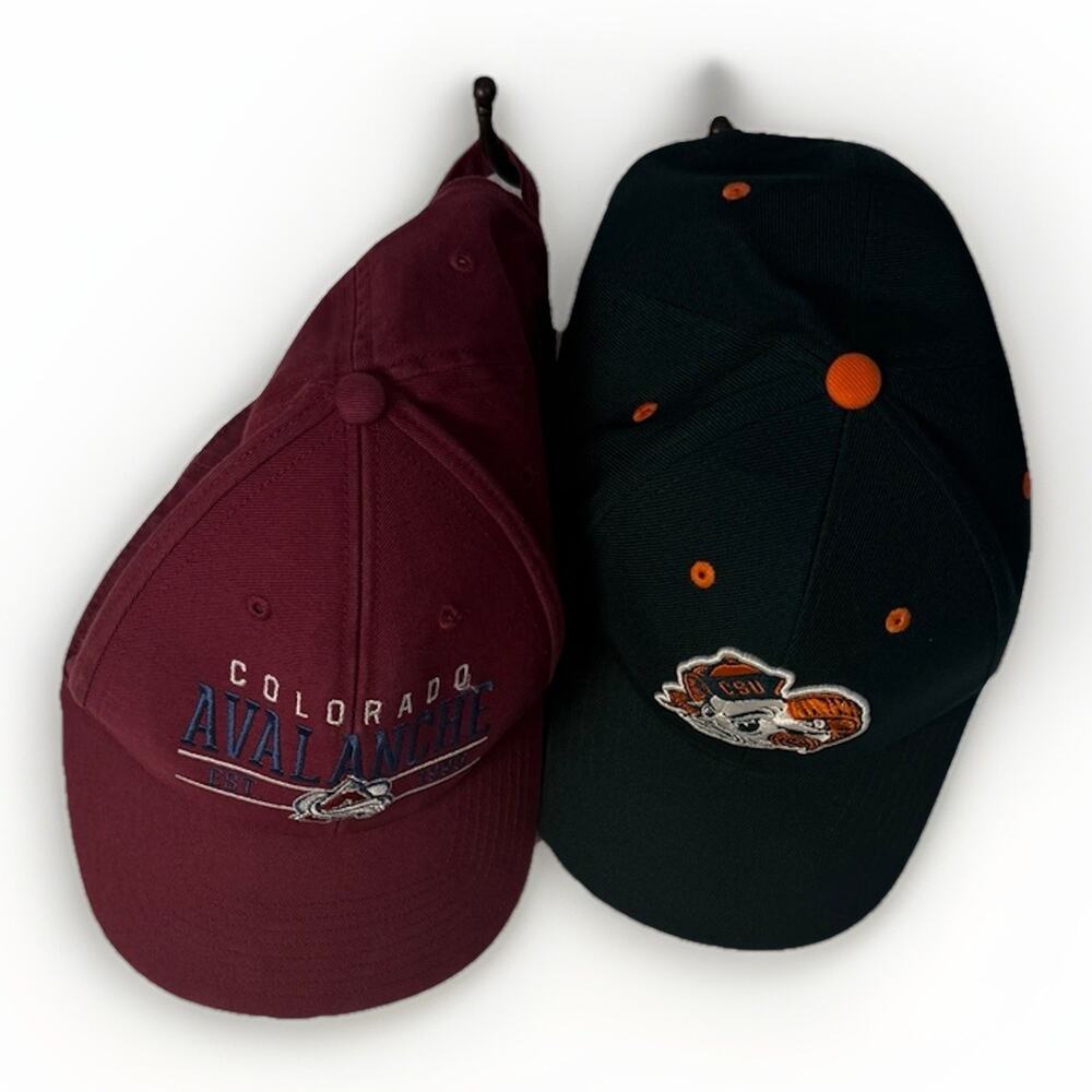 Colorado Avalanche Burgundy Baseball Cap and CSU Ram’s Vintage Logo Hat OS